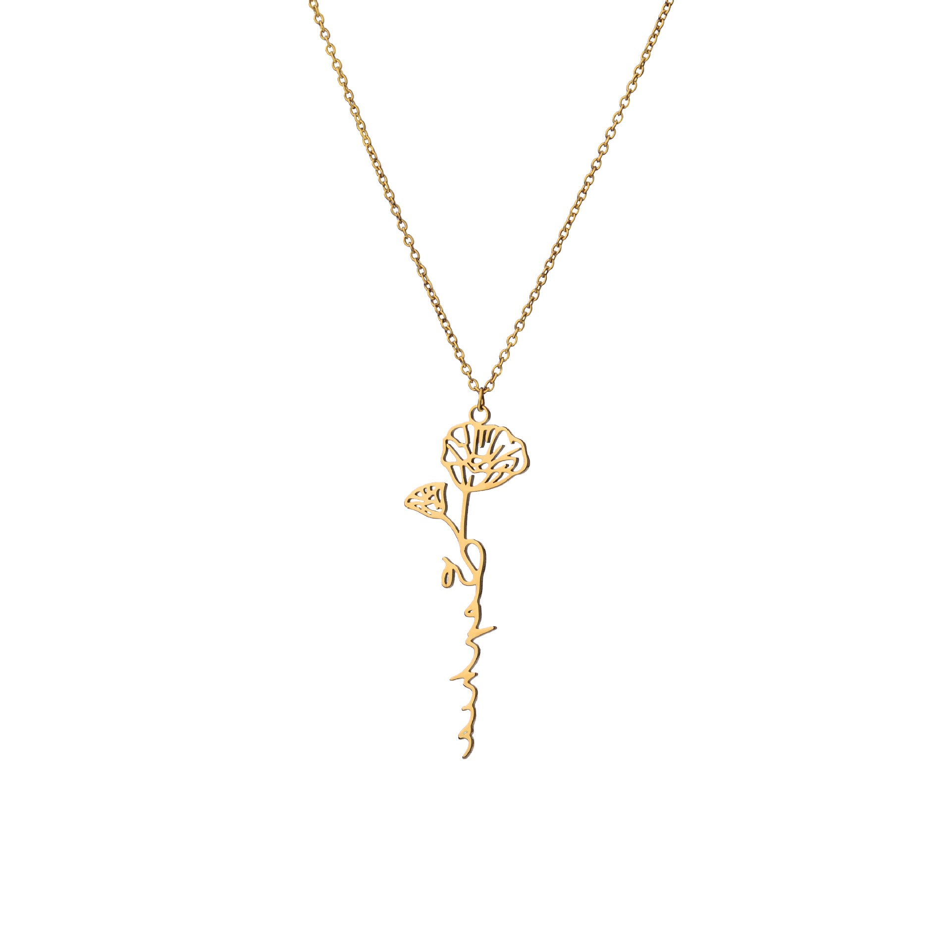 Name Necklace With Birth Flower Gold