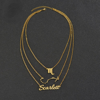 3 Layer Name Necklace Twelve Constellation Layered Nameplate Necklace