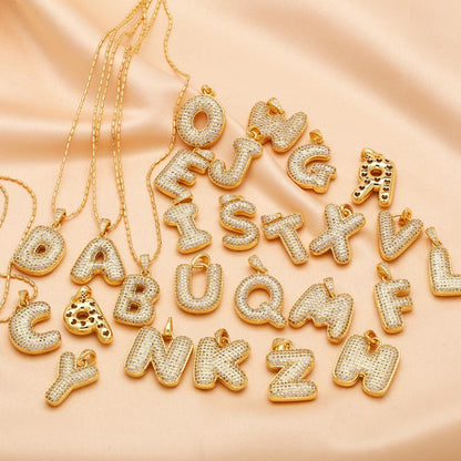 bubble letter necklace gold 