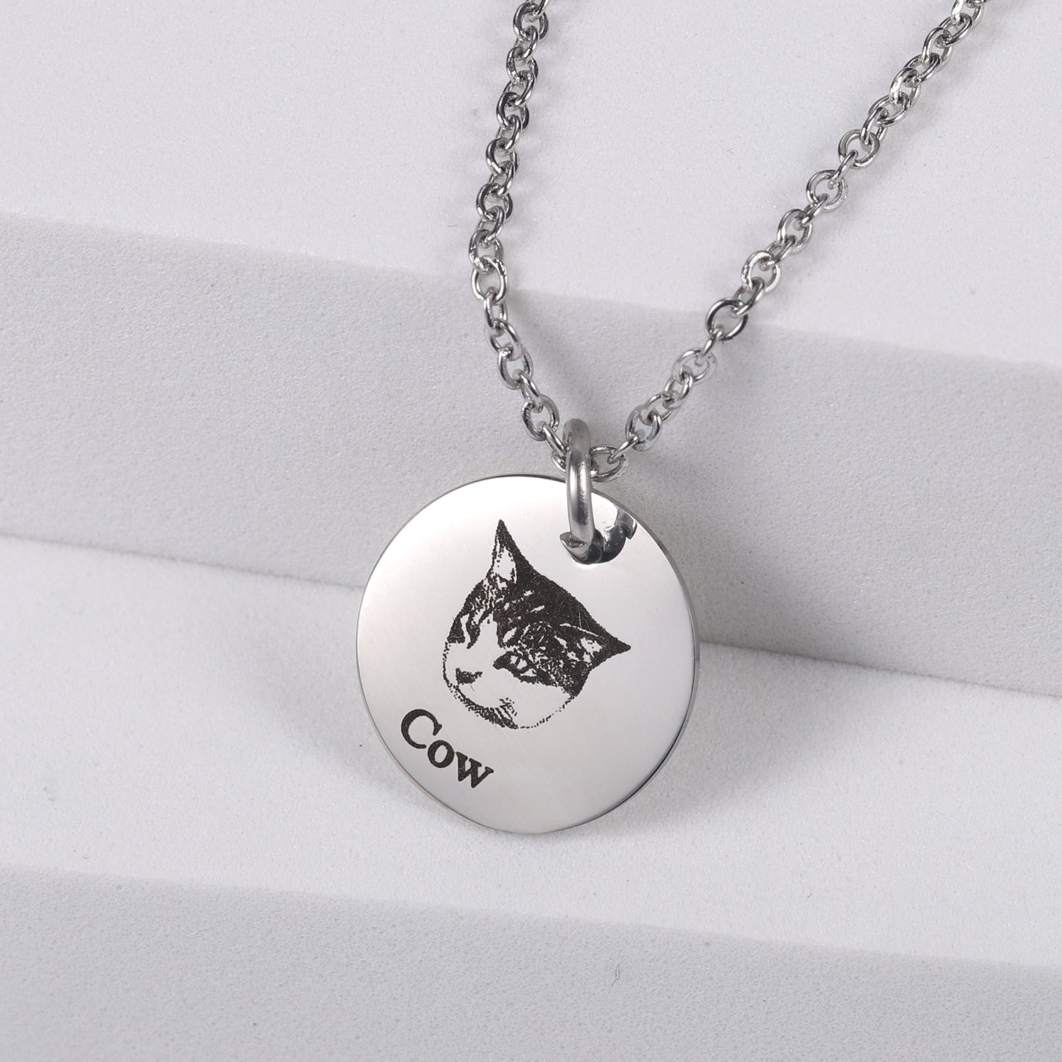 Custom Pet Portrait Disc Necklace Personalized Pet Memorial Gifts For Dog Cat Lovers