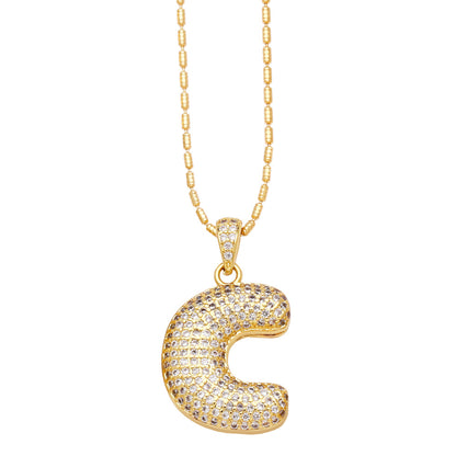 c bubble letter necklace gold 
