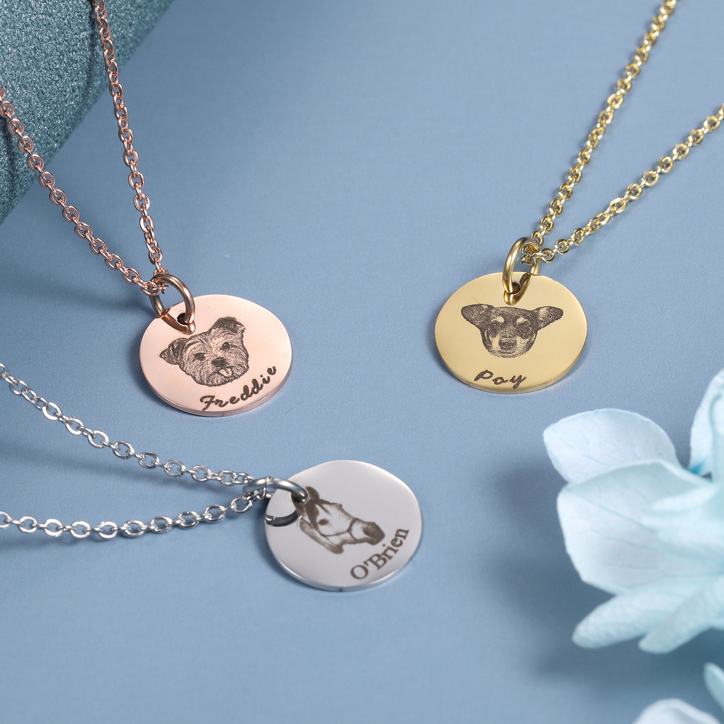 Custom Pet Portrait Disc Necklace Personalized Pet Memorial Gifts For Dog Cat Lovers