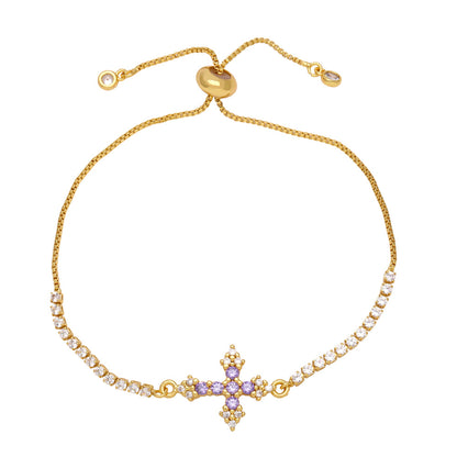 Zircon Gold Cross Bracelet for Women Dainty Tennis Bracelet With Cross