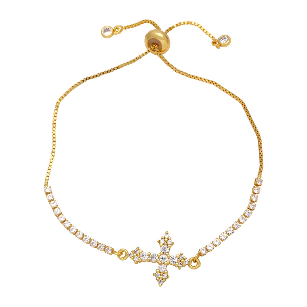 Zircon Gold Cross Bracelet for Women Dainty Tennis Bracelet With Cross
