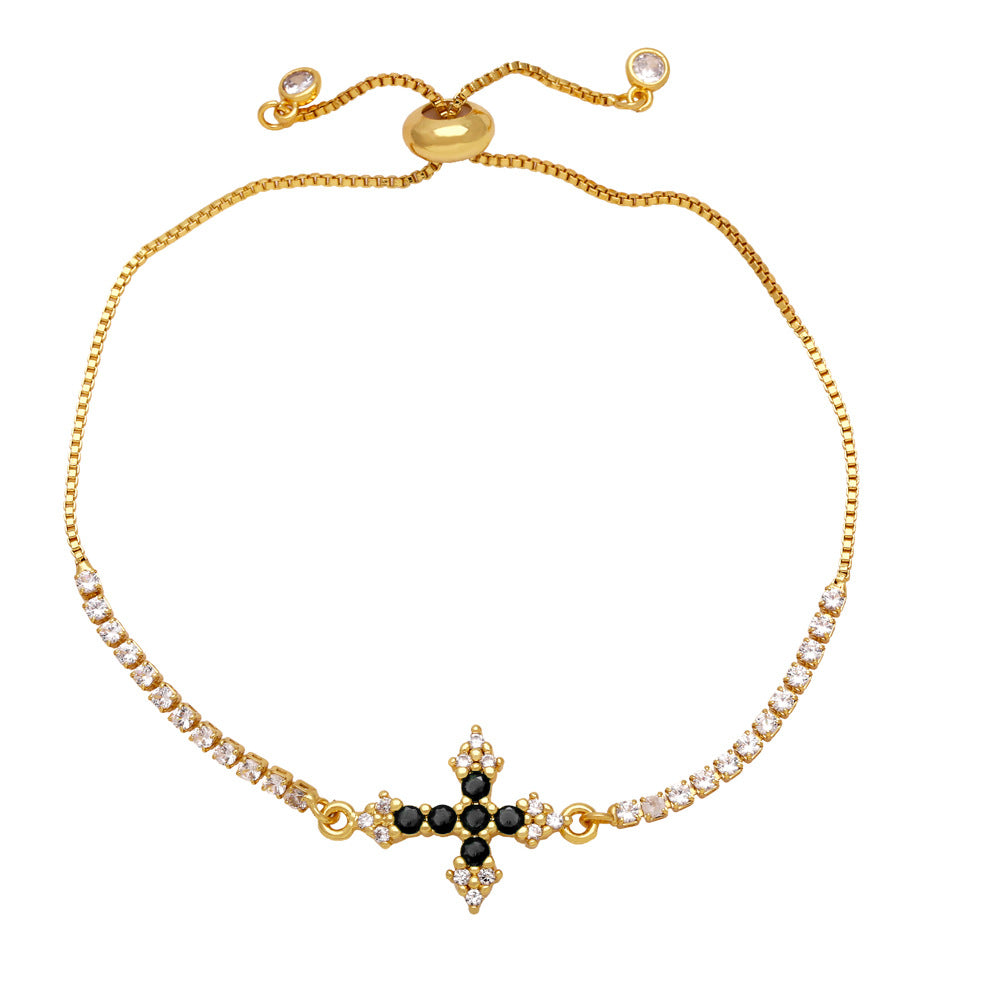 Zircon Gold Cross Bracelet for Women Dainty Tennis Bracelet With Cross