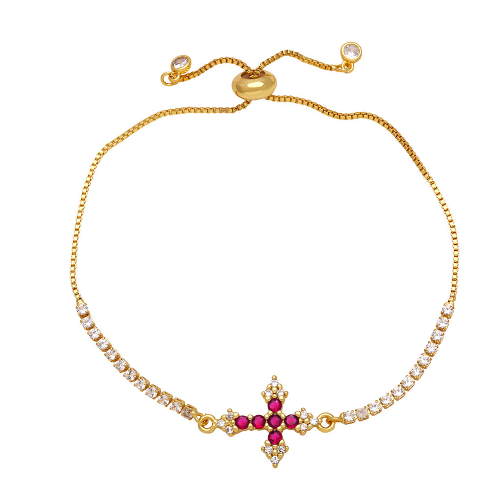 Zircon Gold Cross Bracelet for Women Dainty Tennis Bracelet With Cross