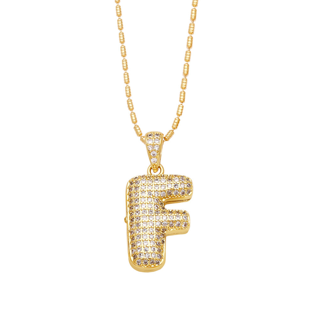 f bubble letter necklace gold 
