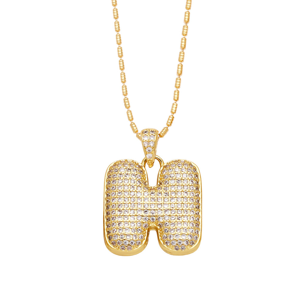 h bubble letter necklace gold 
