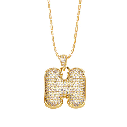 h bubble letter necklace gold 