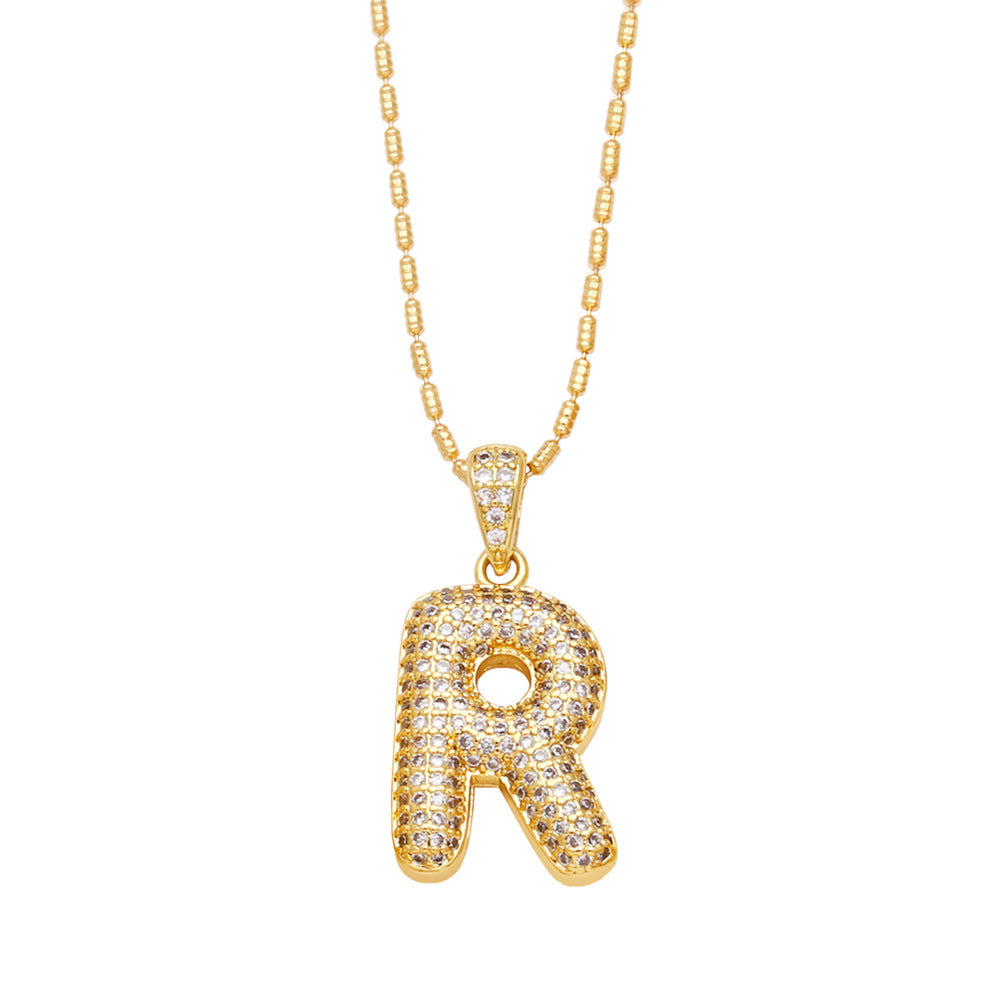 r bubble letter necklace gold 