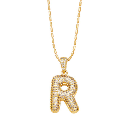 r bubble letter necklace gold 