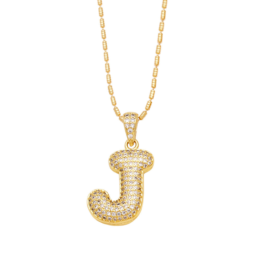 j bubble letter necklace gold 