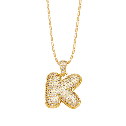 k bubble letter necklace gold 