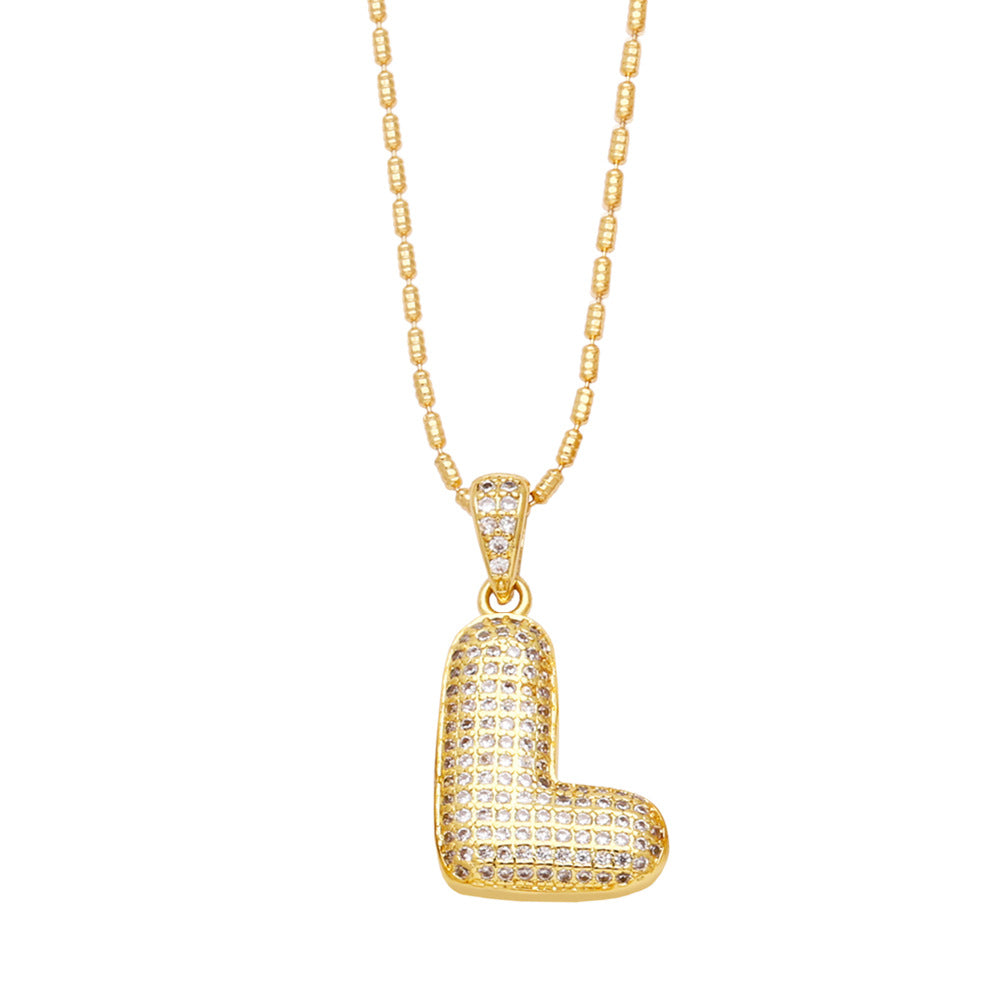 l bubble letter necklace gold 