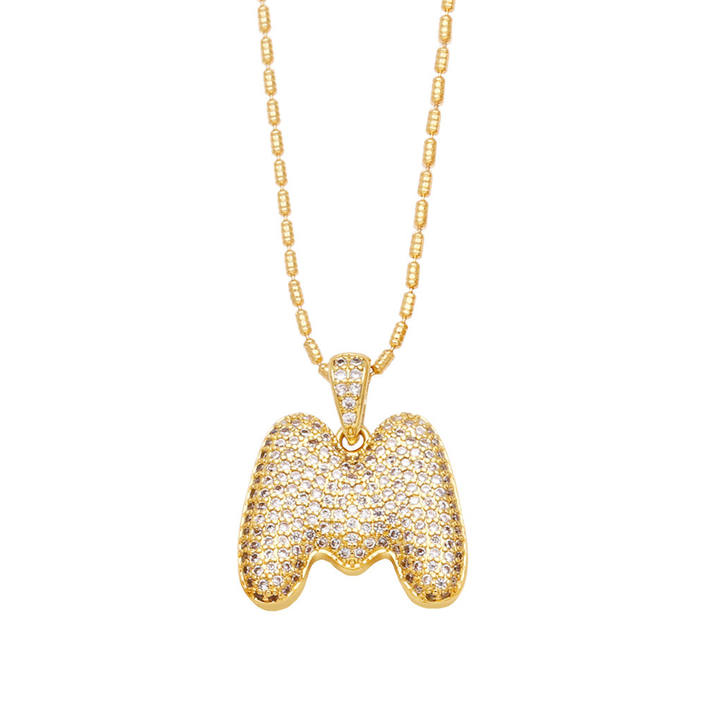 m bubble letter necklace gold 