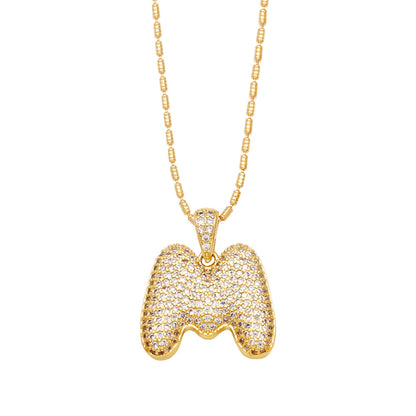 m bubble letter necklace gold 