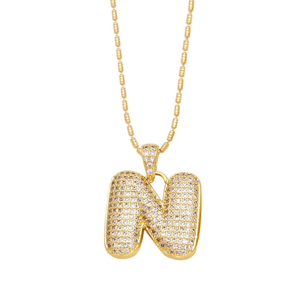 n bubble letter necklace gold 