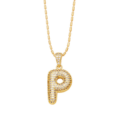 p bubble letter necklace gold 