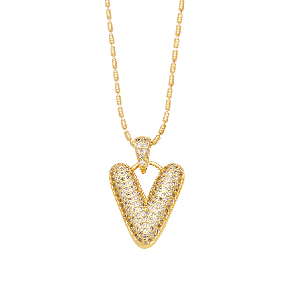 v bubble letter necklace gold 