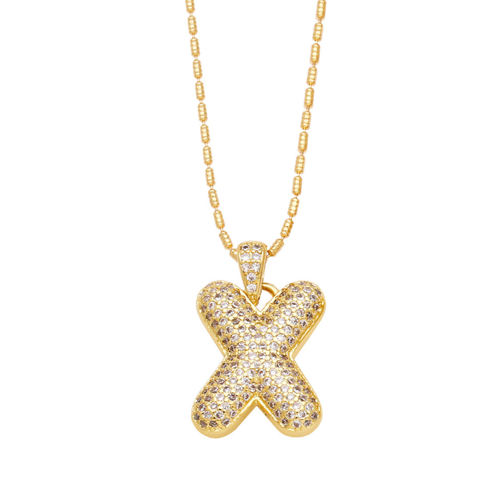 x bubble letter necklace gold 