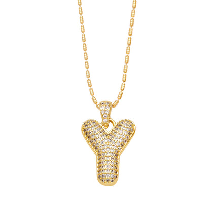 y bubble letter necklace gold 