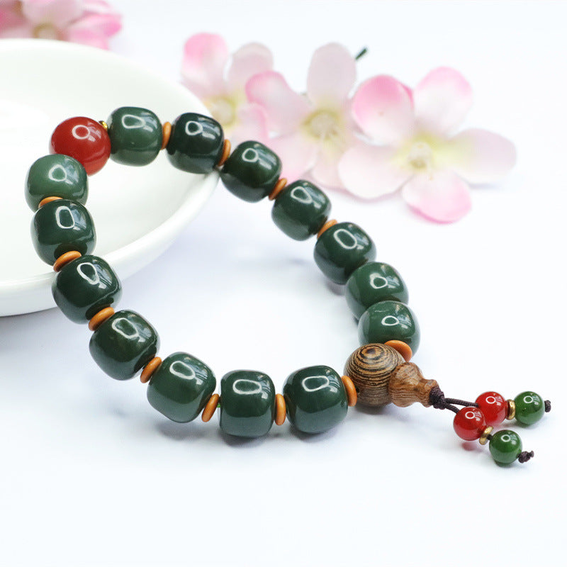 12mm Green Jade Buddha Bracelet Unisex 23M1403
