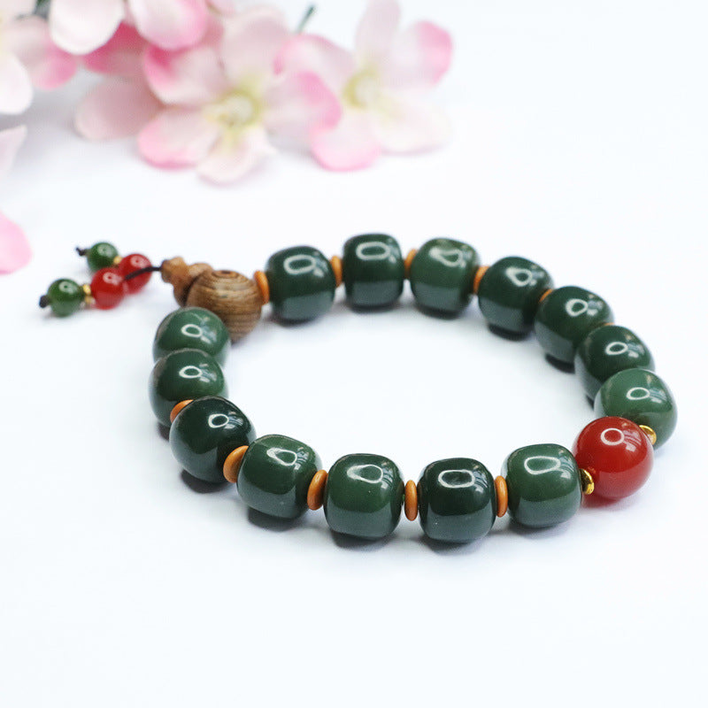 12mm Green Jade Buddha Bracelet Unisex 23M1403