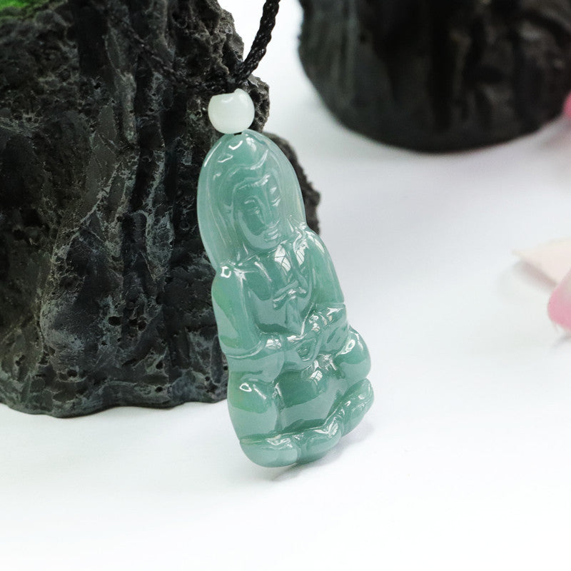 Natural Blue Jadeite Lady Buddha Necklace 23M1401