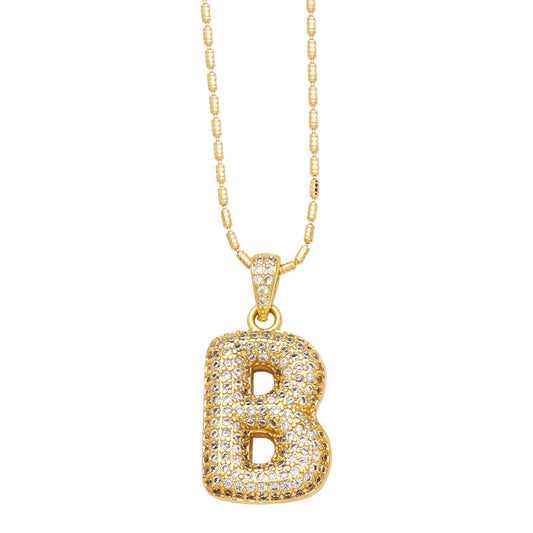 b bubble letter necklace gold 