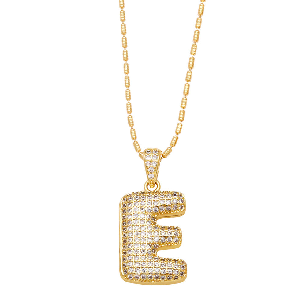 e bubble letter necklace gold 