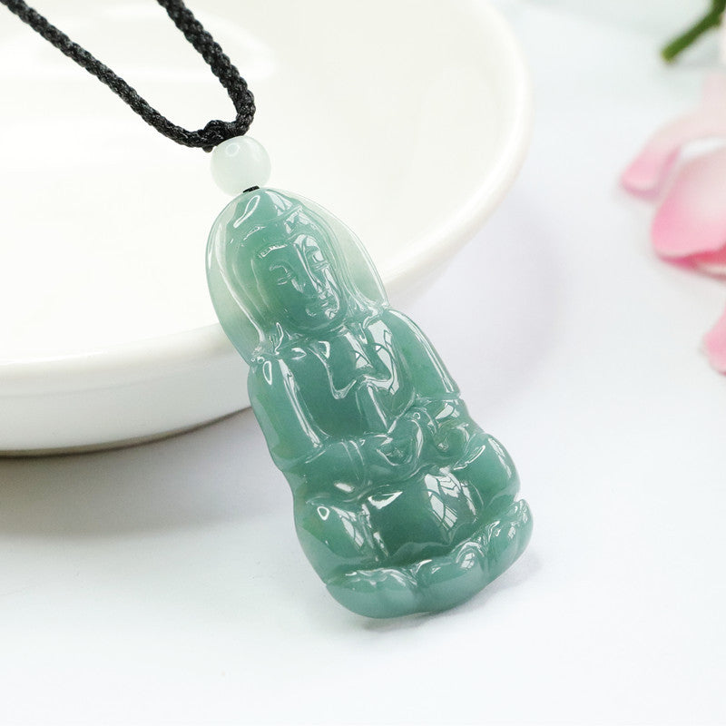 Natural Blue Jadeite Lady Buddha Necklace 23M1401