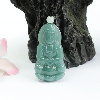 Natural Blue Jadeite Lady Buddha Necklace 23M1401