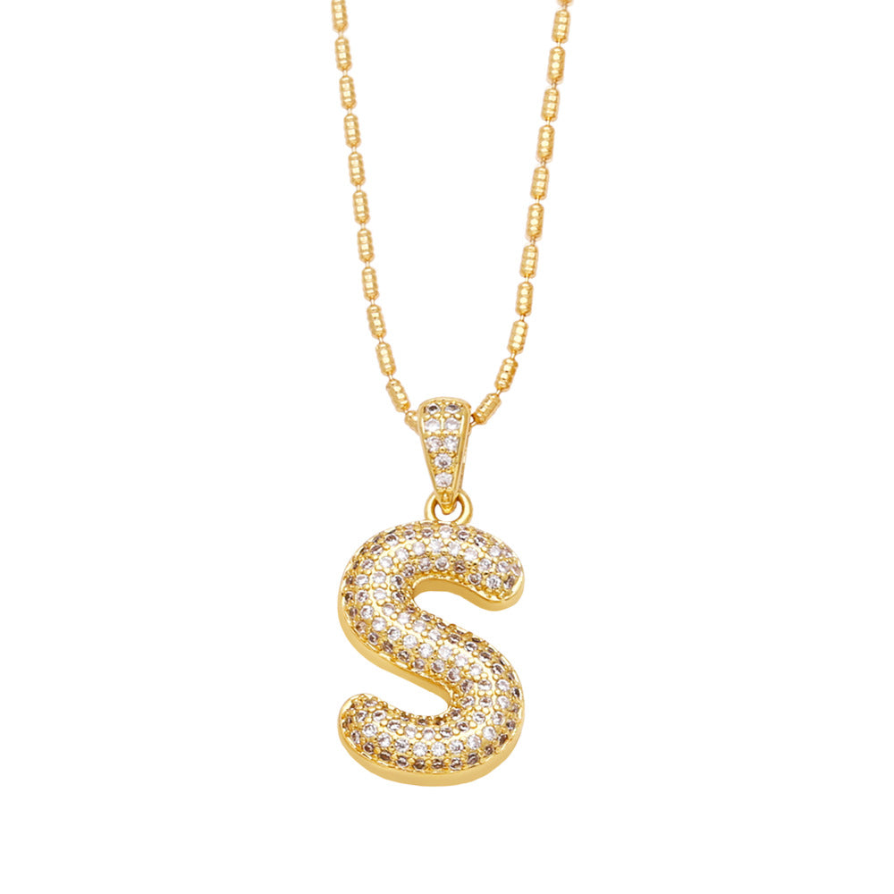 s bubble letter necklace gold 