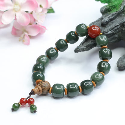 12mm Green Jade Buddha Bracelet Unisex 23M1403