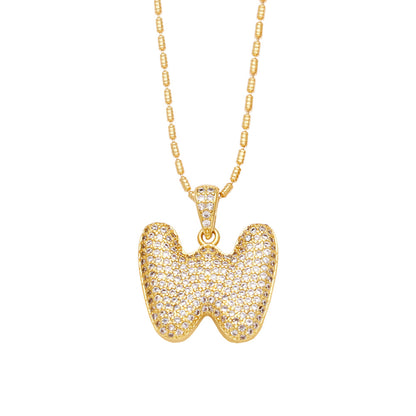 w bubble letter necklace gold 