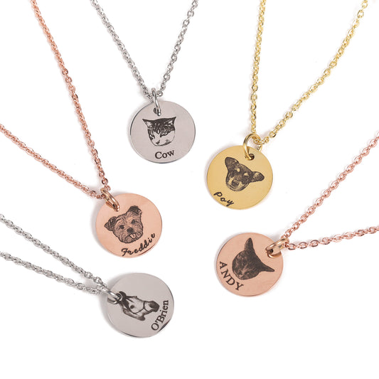 Custom Pet Portrait Disc Necklace Personalized Pet Memorial Gifts For Dog Cat Lovers