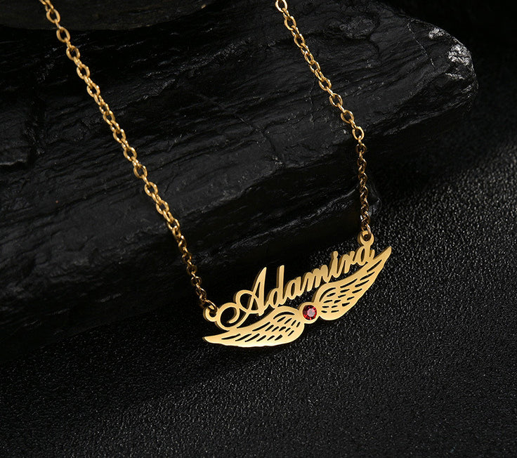 Angel Name Pendant With Birthstone gold