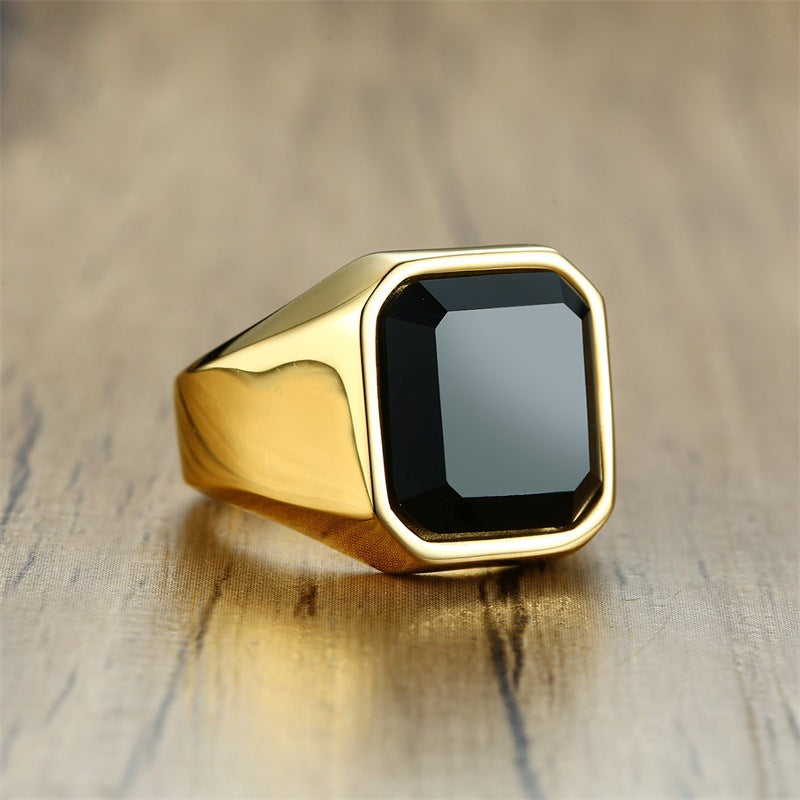 Mens Square Onyx Signet Ring