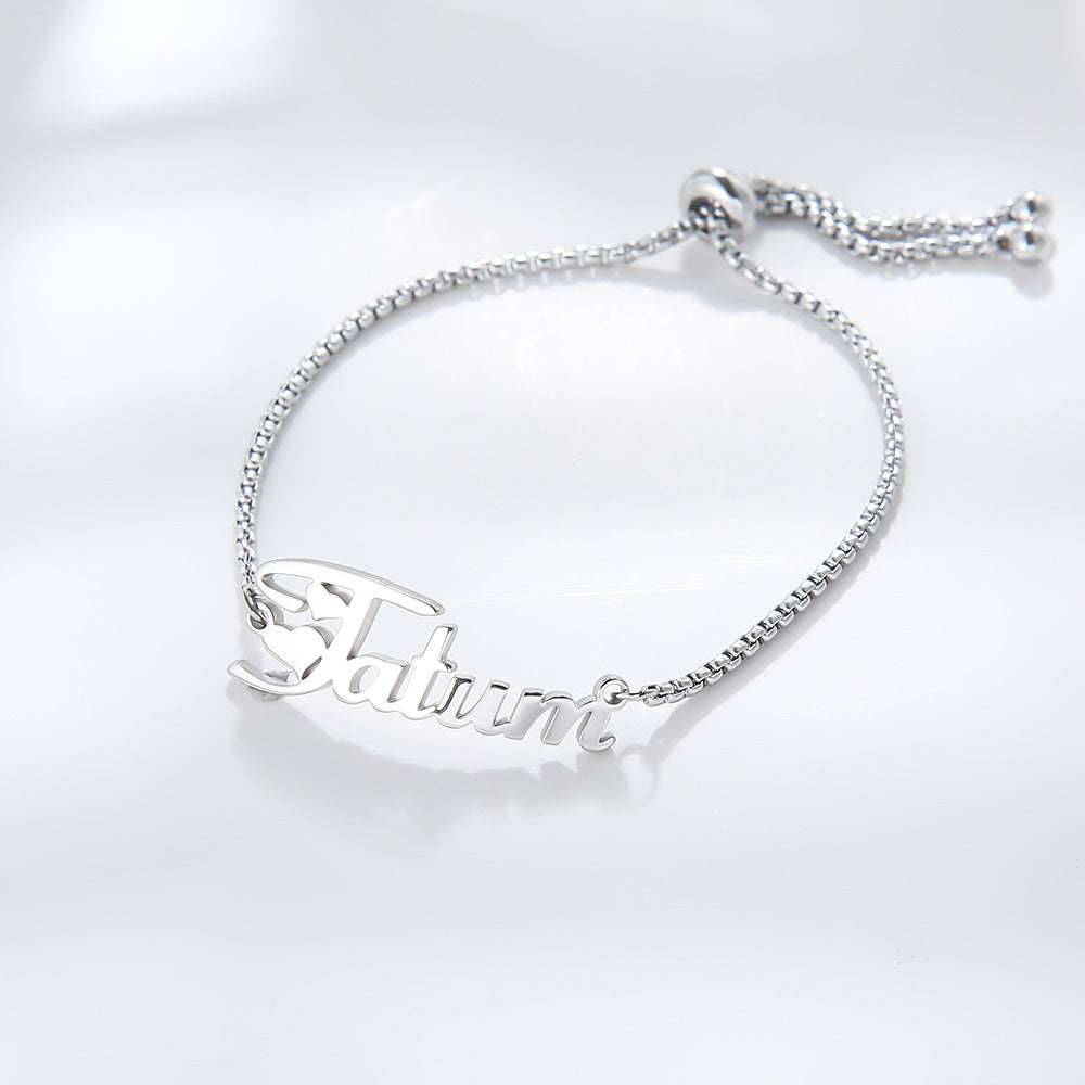 Chain Name Bracelet Adjustable Length For Women