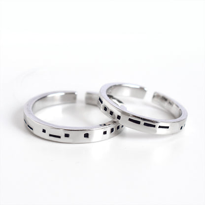 Couple Matching Morse Code Sterling Silver Ring Set