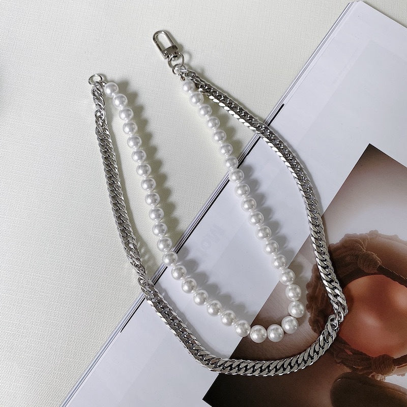 Mens Pearl Chain Layered Necklace