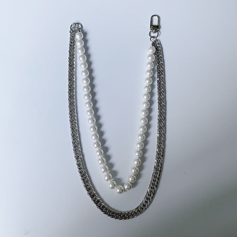 Mens Pearl Chain Layered Necklace