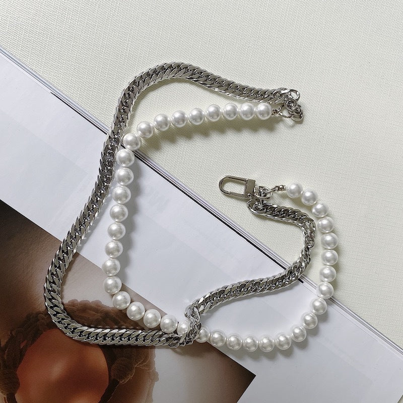 Mens Pearl Chain Layered Necklace