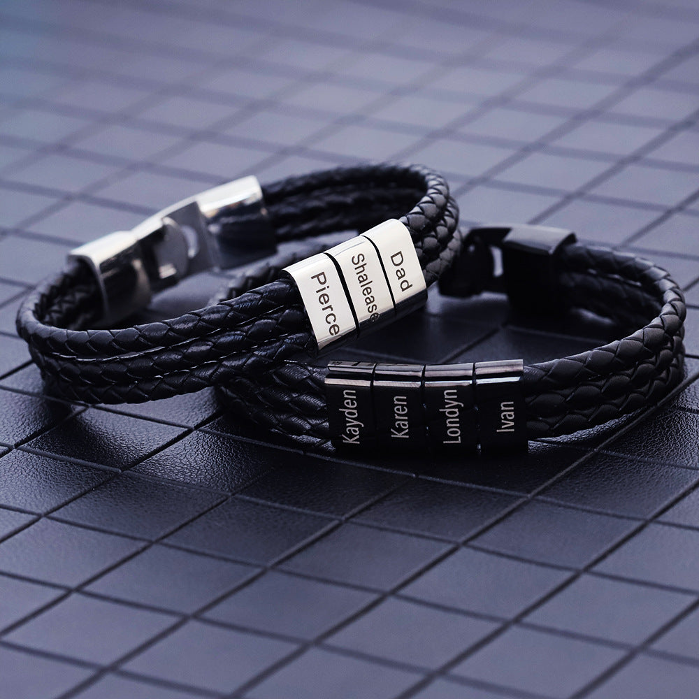 Men Leather Bracelet With Names