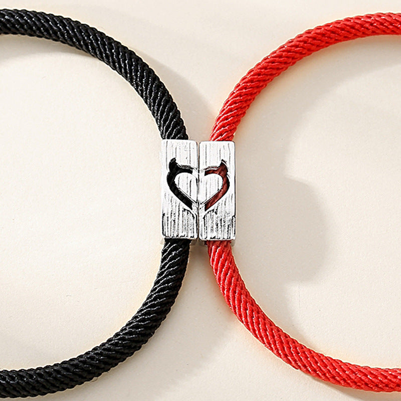 Couple Rope Bracelets Matching Heart Bracelets