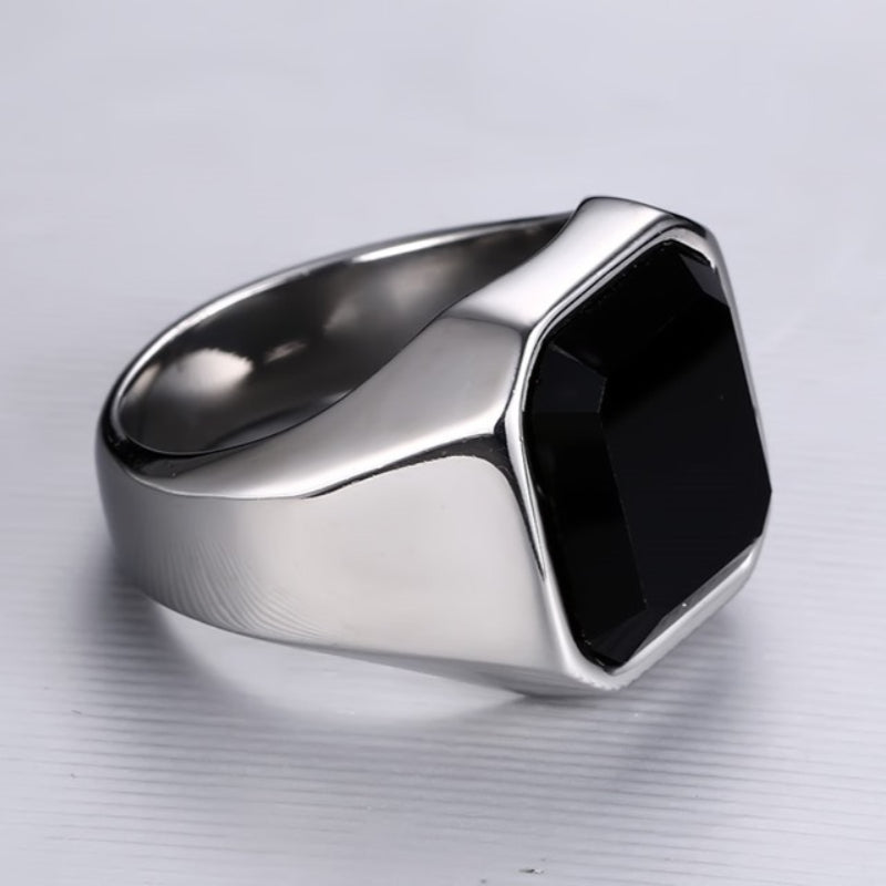 Mens Square Onyx Signet Ring