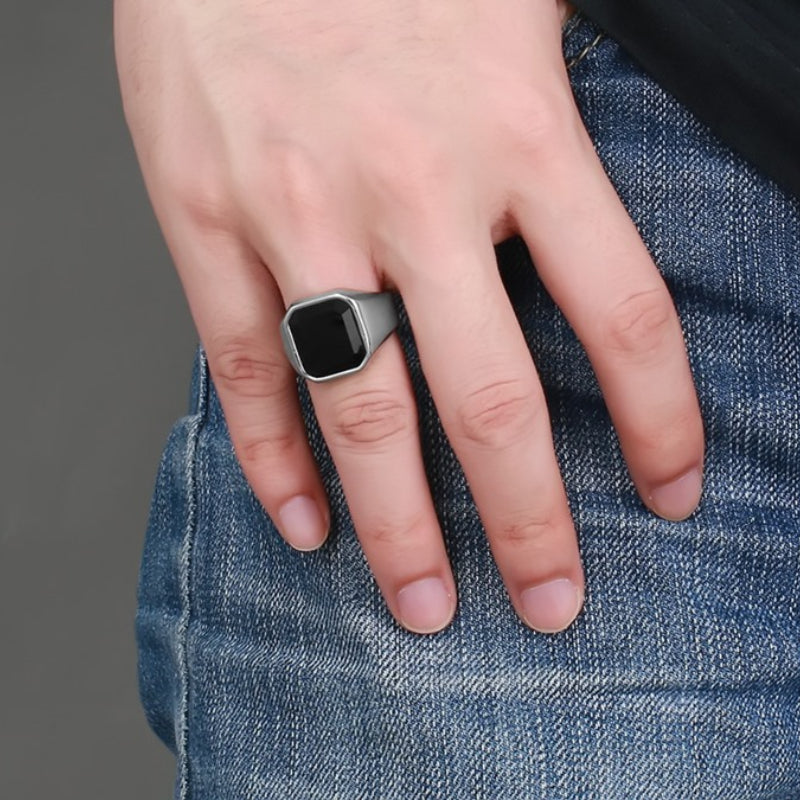 Mens Square Onyx Signet Ring