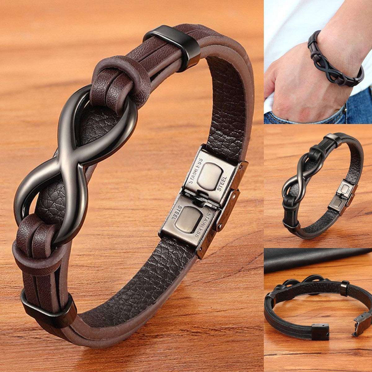 Mens Leather Infinity Bracelet