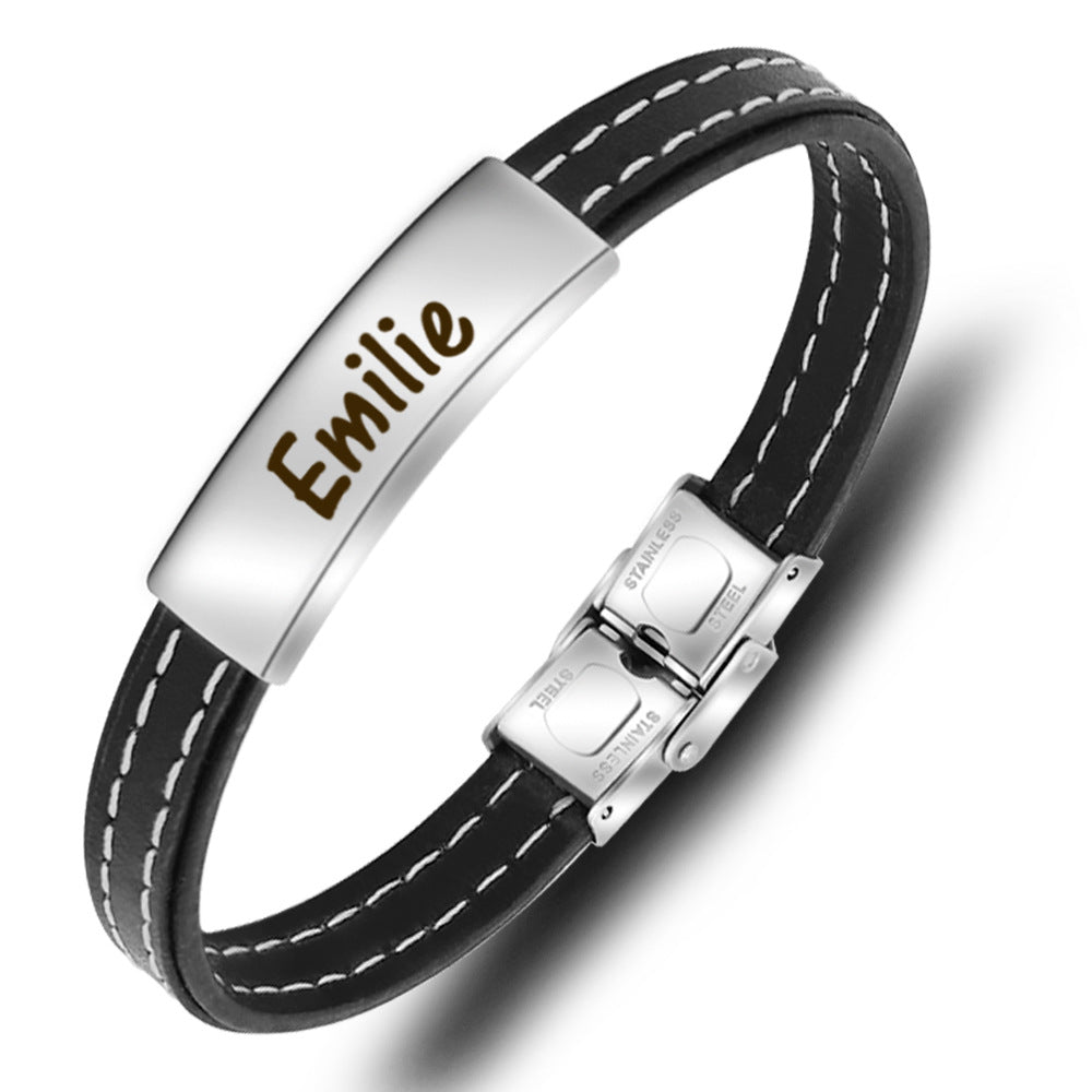 Mens Leather Name Bracelet