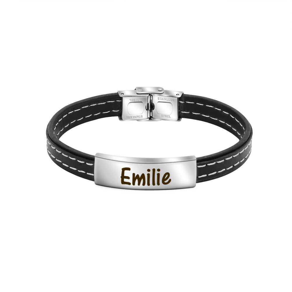 Mens Leather Name Bracelet